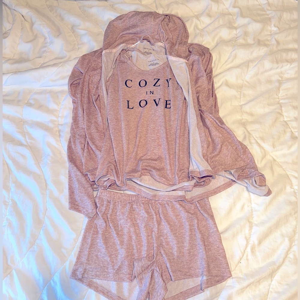 Danskin 3 Piece “Cozy in Love” Pajama Set - Pink - Small